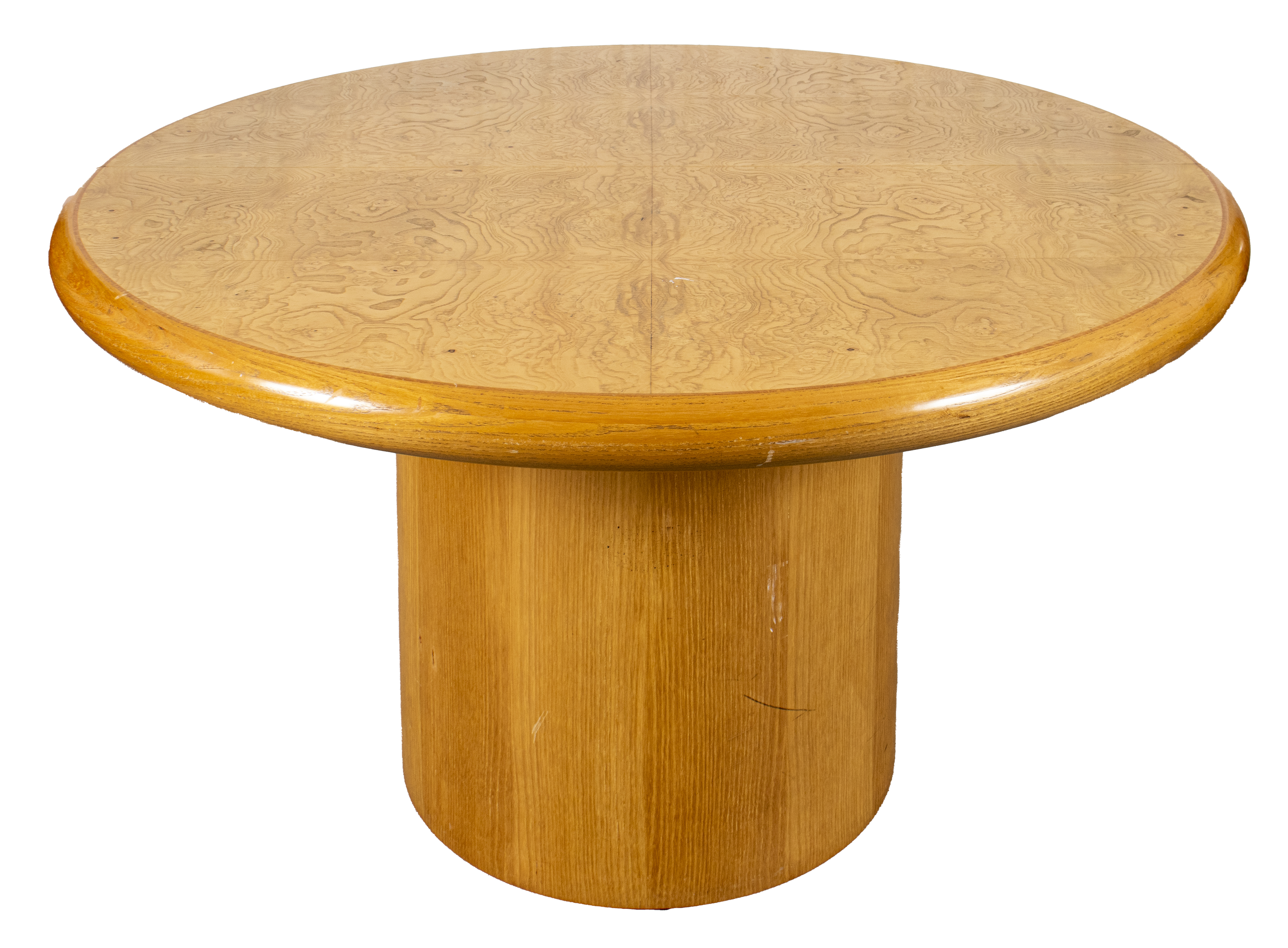 Appraisal: PACE BURL WOOD EXTENDABLE ROUND DINING TABLE Pace Postmodern burl