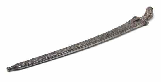 Appraisal: An Indian Silvered Dagger and Scabbard the hilt and scabbard