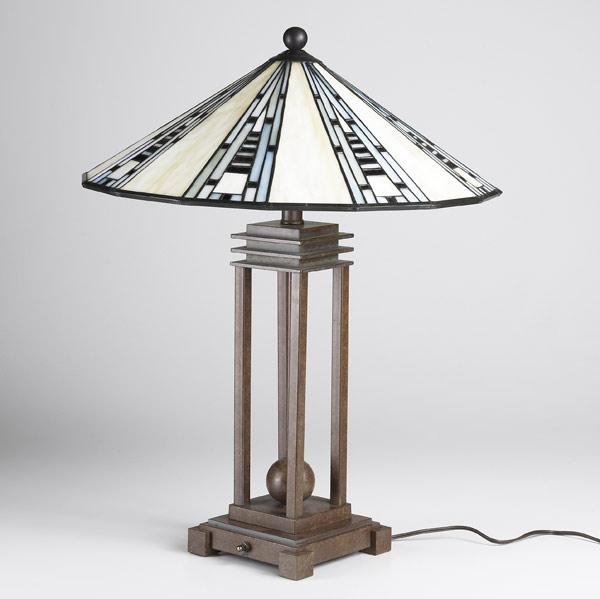 Appraisal: CONTEMPORARY PRAIRIE STYLE Table lamp with metal base and flaring