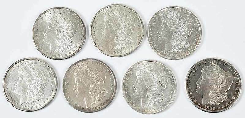 Appraisal: Seven High Grade Morgan Dollars -S nd reverse -O -S