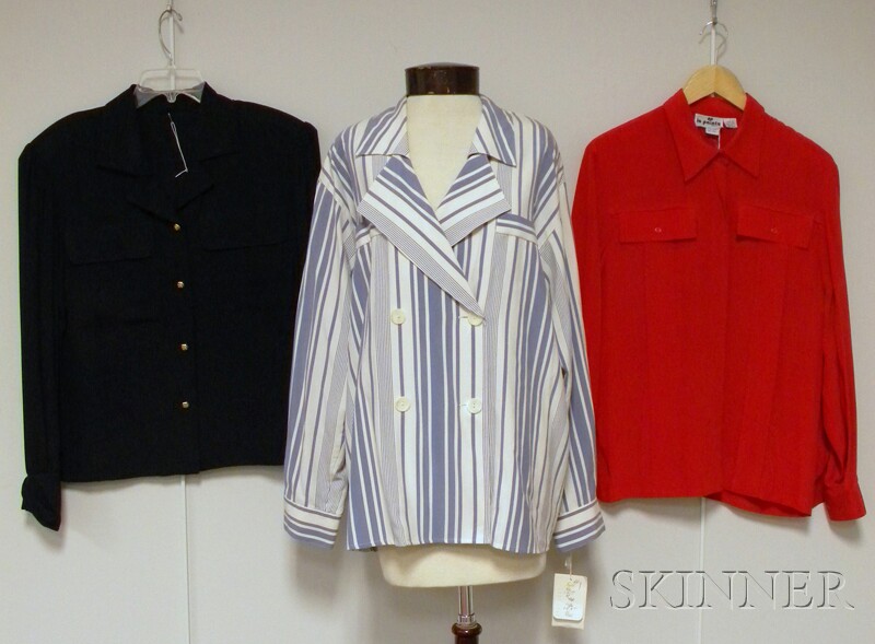 Appraisal: Three Lady's Blouses a red silk Le Painty a striped