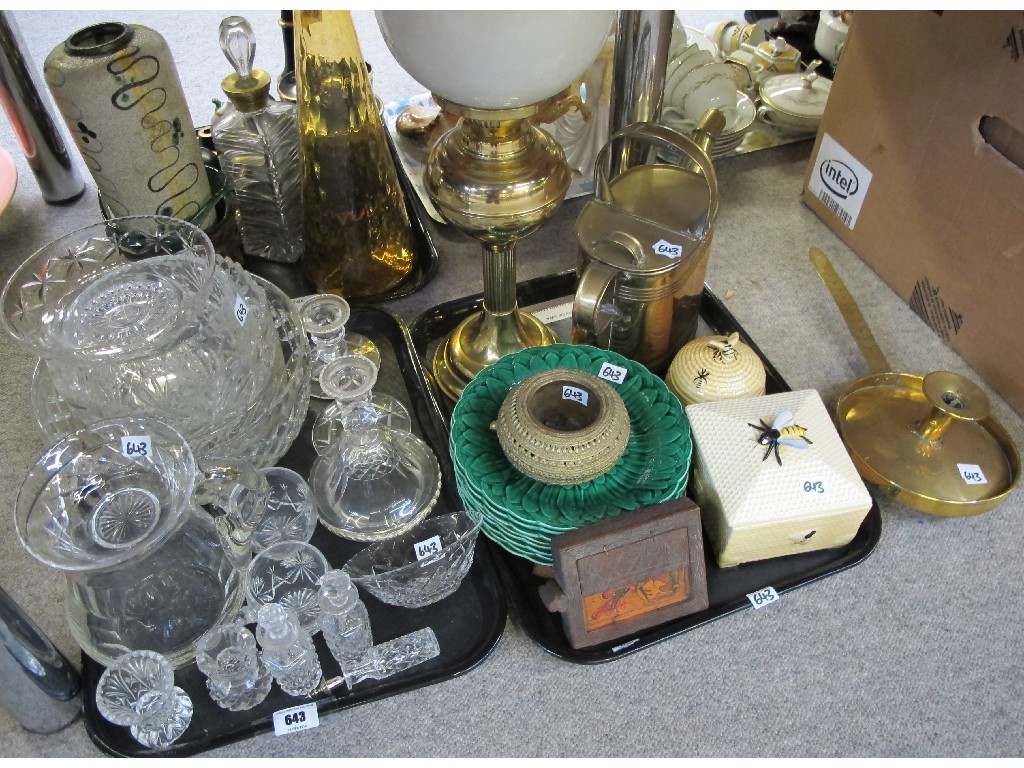 Appraisal: Lot comprising two trays to include crystal majolica plates brass