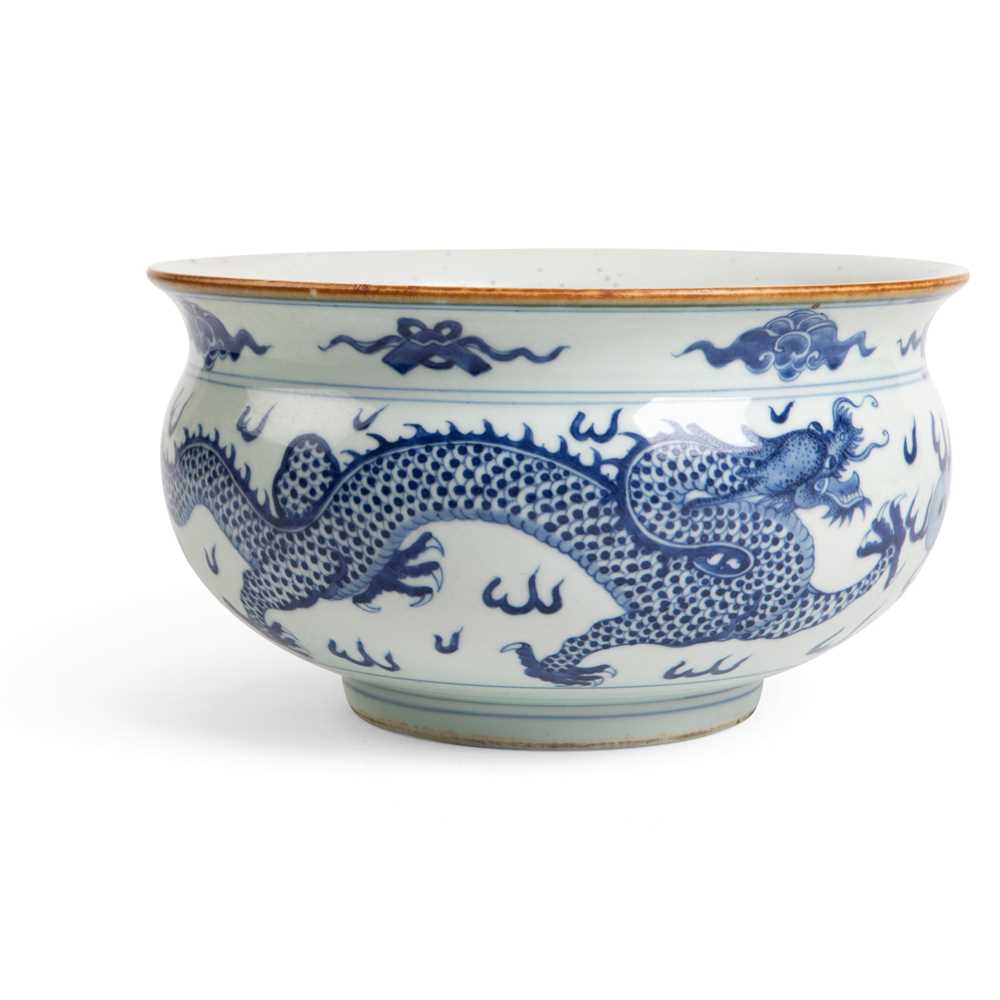 Appraisal: BLUE AND WHITE 'DRAGON' BASIN LATE QING DYNASTY-REPUBLIC PERIOD TH-