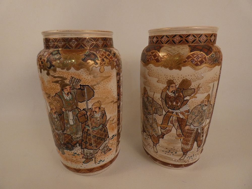 Appraisal: PAIR MEIJI SATSUMA VASES - SAMURAI Pair late th century