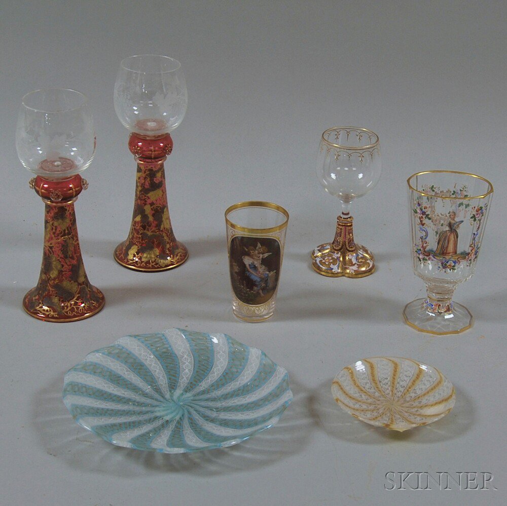 Appraisal: Seven Pieces of European Glass five mostly enameled glasses including