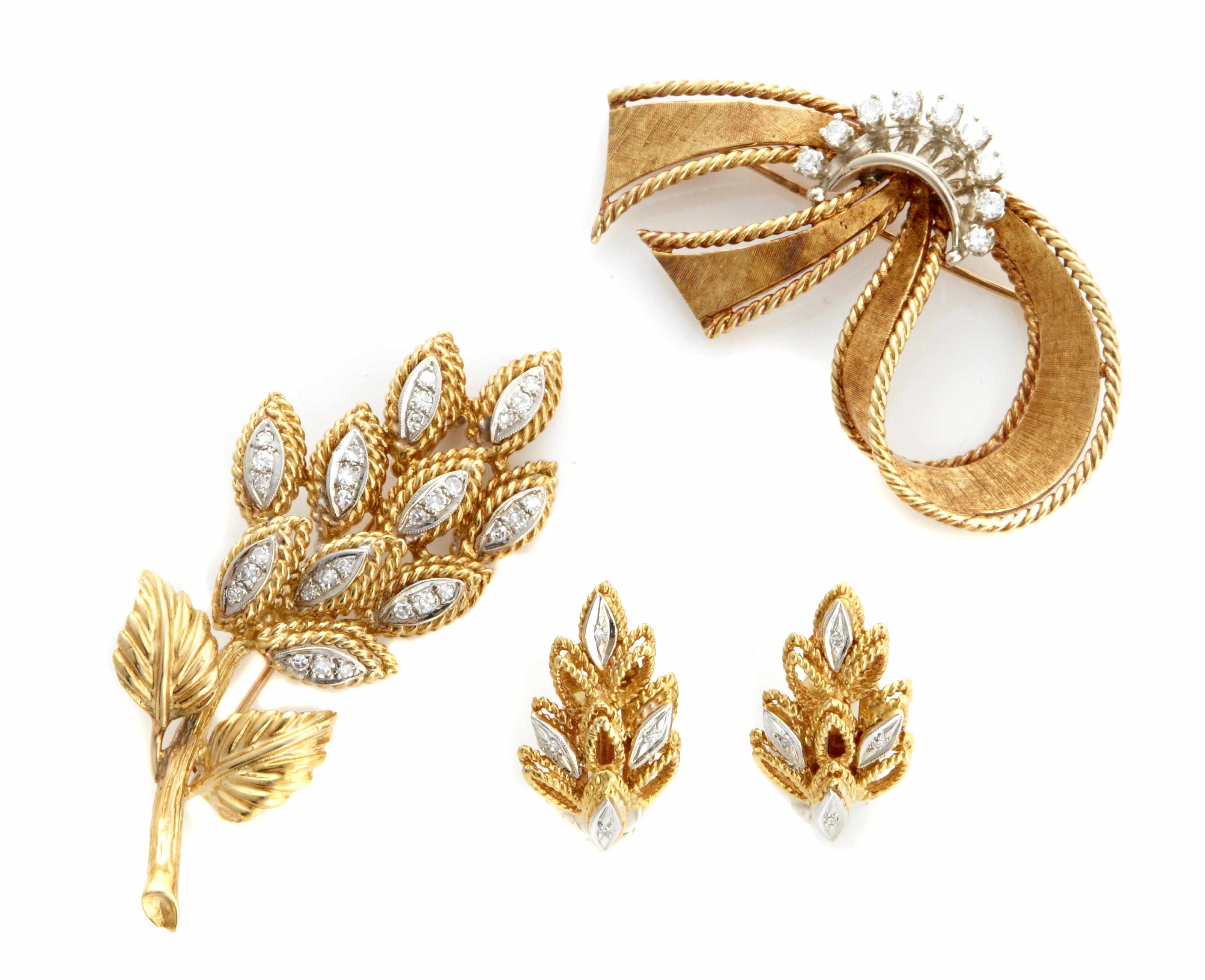 Appraisal: A collection of diamond and bicolor k gold jewelry comprising