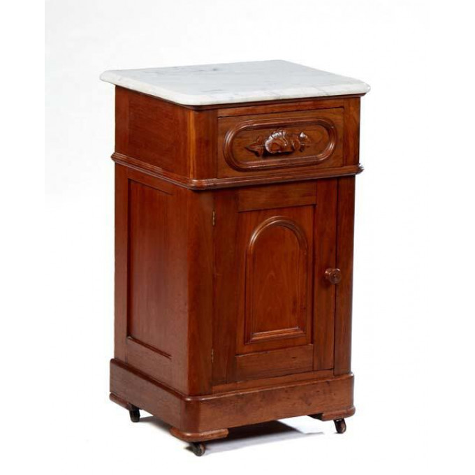 Appraisal: American Carved Walnut Marble Top Nightstand th c the ogee