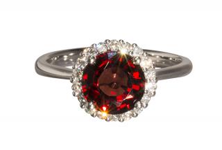 Appraisal: Garnet diamond and k white gold ring Garnet diamond and