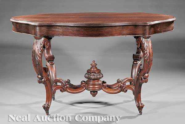 Appraisal: A Fine American Rococo Carved Rosewood Center Table mid- th