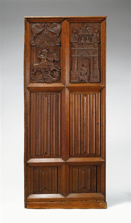 Appraisal: French carved oak door th century The upright panels carved