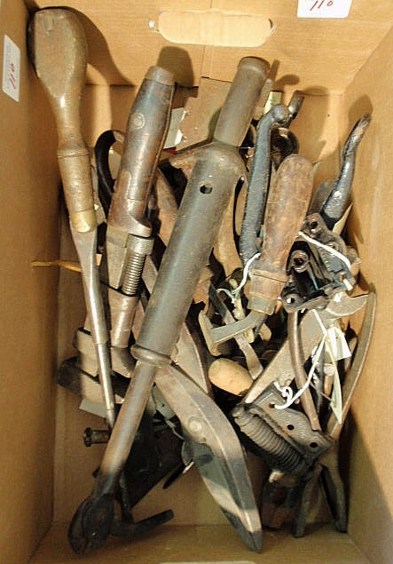 Appraisal: Box lot of metal tools door handles etc