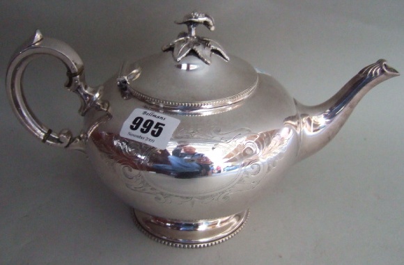 Appraisal: A plated Victorian teapot of circular form decorated with beaded