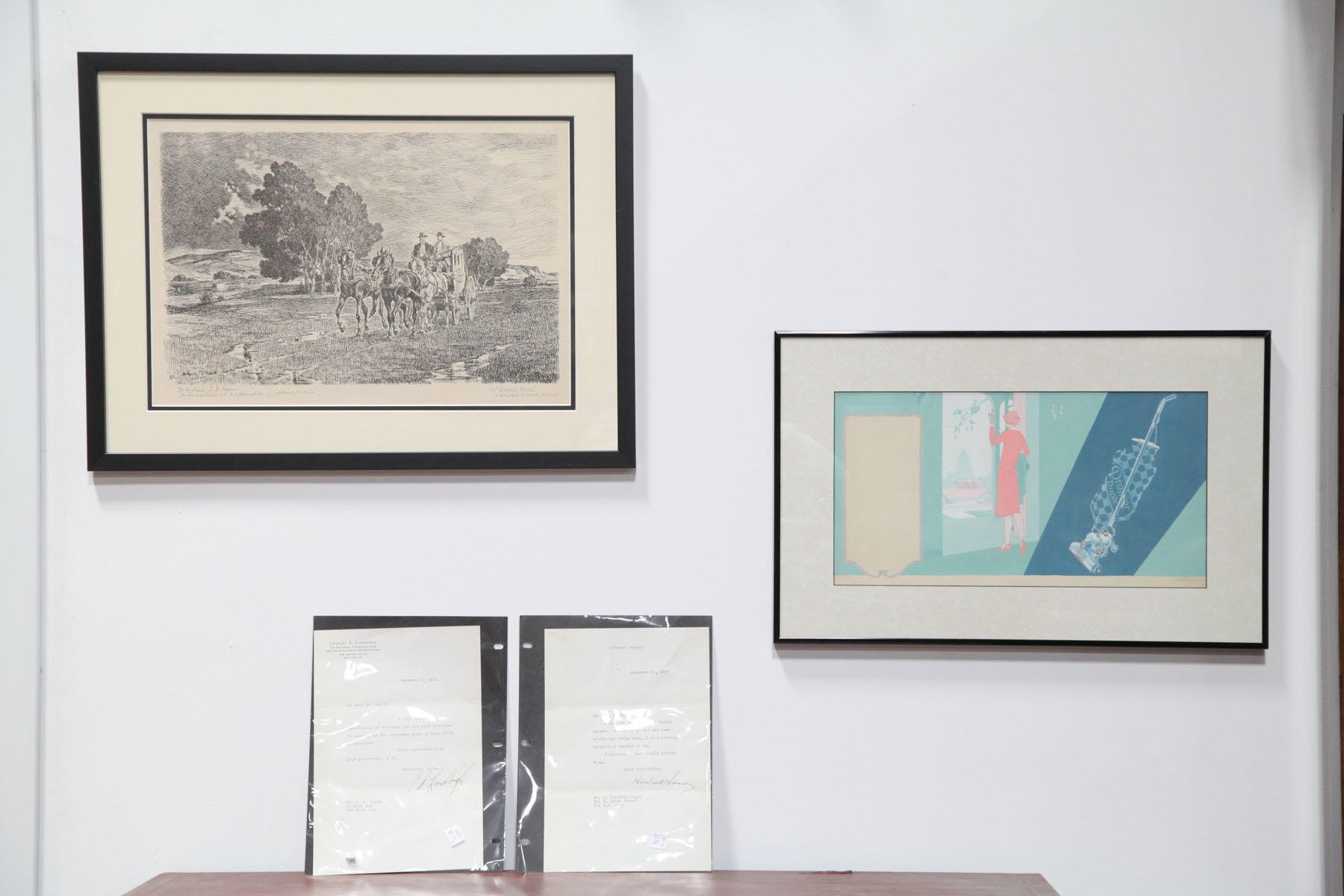 Appraisal: TWO FRAMED ITEMS AND TWO SIGNED LETTERS PERTAINING TO ARTIST