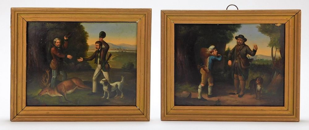 Appraisal: PR C American Folk Art Hunting Paintings United States th