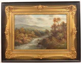 Appraisal: Oil on Canvas Mountain and Stream Painting By Ludwig Hans