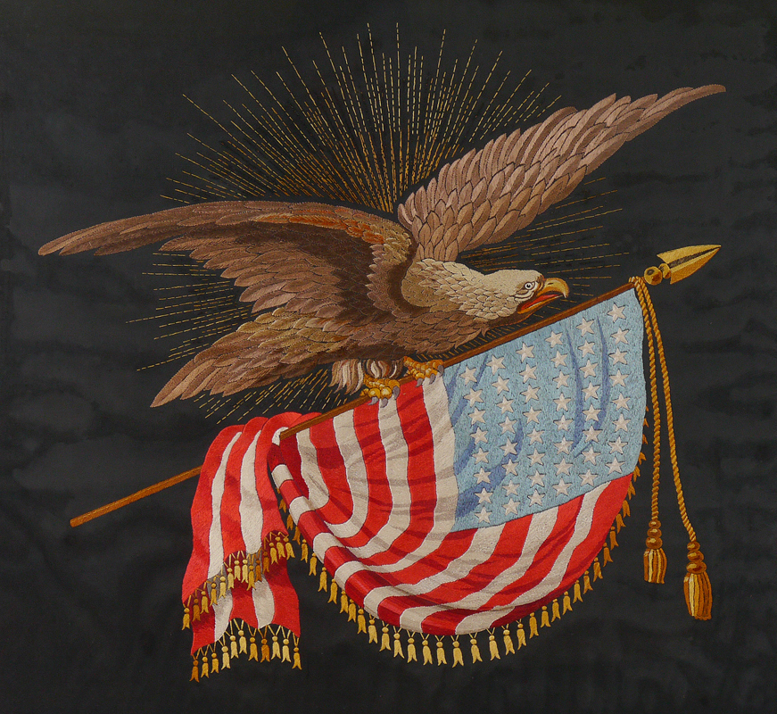 Appraisal: CHINESE EXPORT SILK EAGLE PATRIOTIC EMBROIDERY Turn of the century