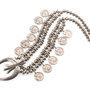 Appraisal: Navajo Silver Squash Blossom Necklace with Coins third quarter th