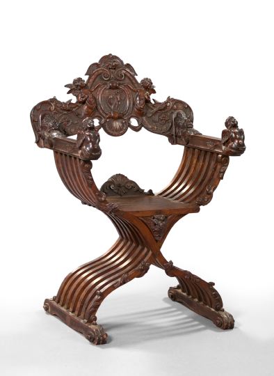 Appraisal: Italian Walnut Savonarola Chair third quarter th century of traditional