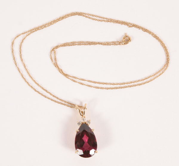 Appraisal: Gold K rhodolite garnet pendant with one pear cut rhodolite