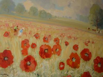 Appraisal: GORDON BARLOW Poppy Fields signed x framed