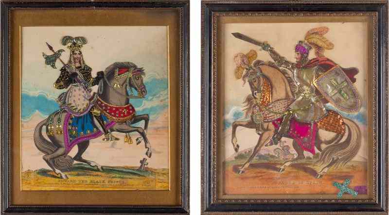 Appraisal: Pair of Antique Embellished Chromolithographs''Edward the Black Prince'' x in