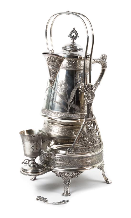 Appraisal: Sale Lot An Aesthetic Movement Silver-plate Kettle on Stand Probably