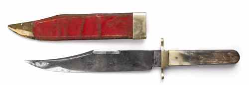 Appraisal: English horn handled bowie knife mid th c inscribed on