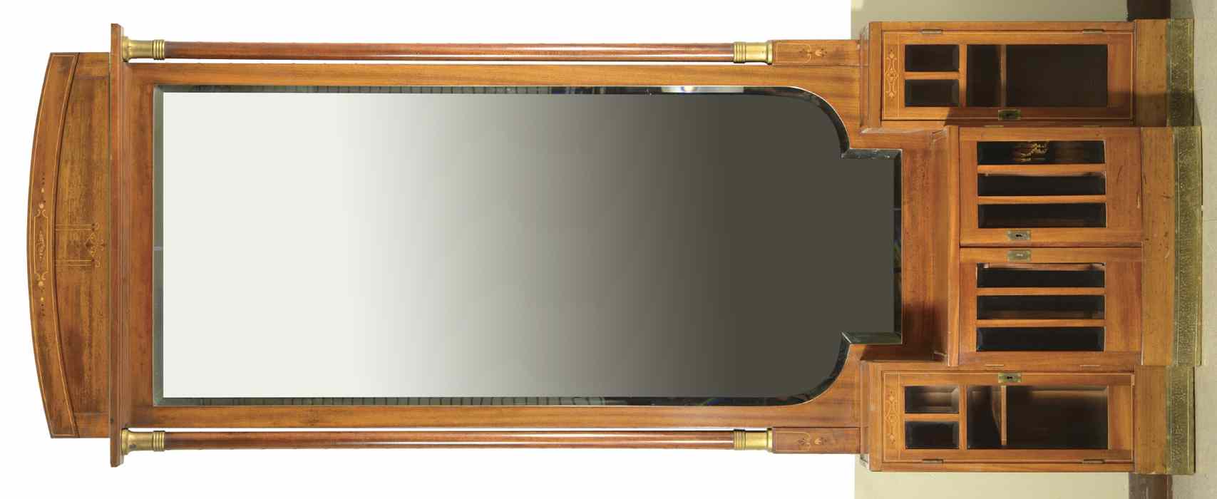 Appraisal: BIEDERMEIER STYLE INLAID MAHOGANY HALL MIRROR ON CONSOLE CABINET German