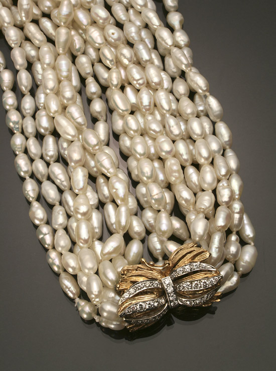 Appraisal: Opera Length Freshwater Pearl and Diamond Necklace The nine individual