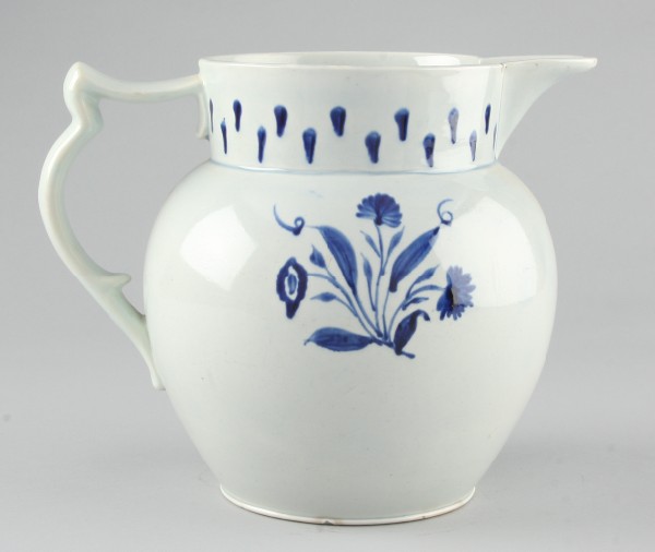 Appraisal: Blue and white pitcher with floral motif decoration t l