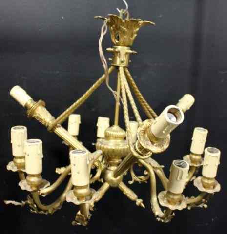 Appraisal: Antique French Bronze Chandelier Classical style with crossed torches arm