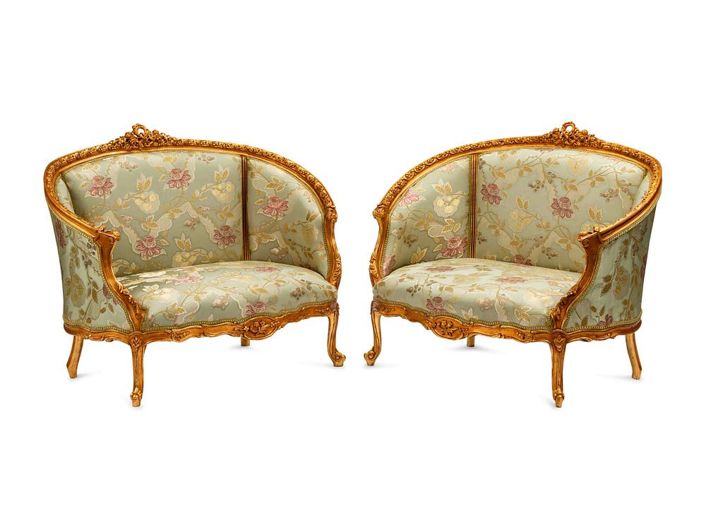 Appraisal: A Pair of Louis XV Style Giltwood Sofas A Pair