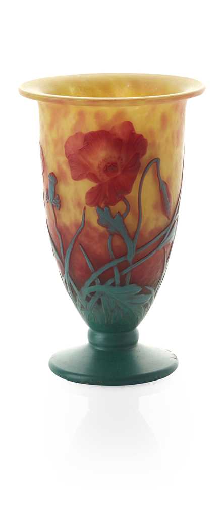 Appraisal: DAUM FR RES NANCY 'PAVOTS' CAMEO VASE CIRCA glass acid-etched