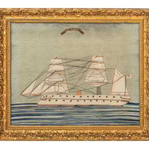 Appraisal: An English Wool Embroidered Ship Picture Late th Century ship