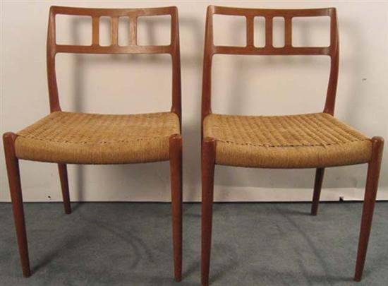 Appraisal: Two Danish Modern Chairs with woven hemp seats and teak