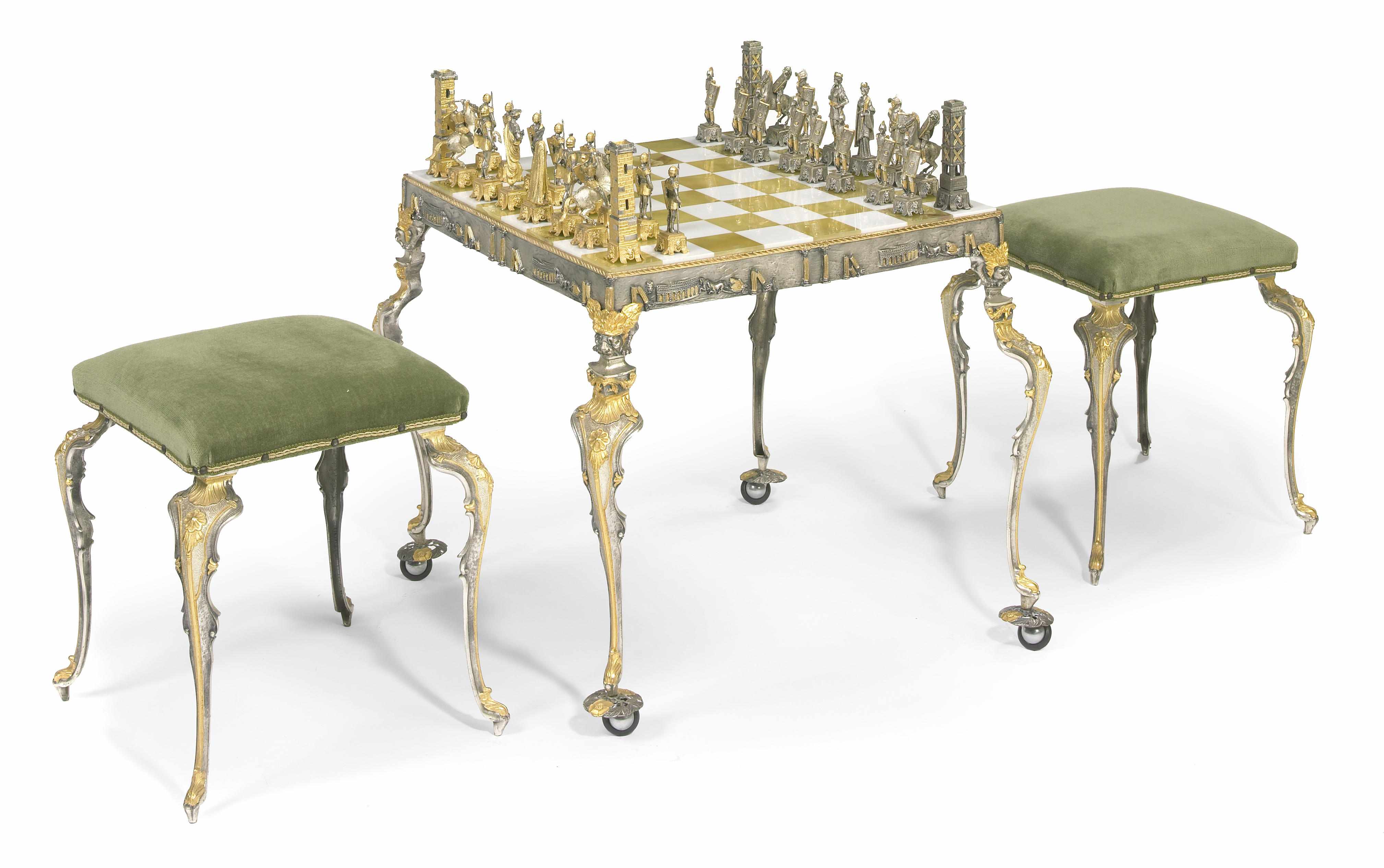 Appraisal: A Rococo style gilt and silvered metal chess set together