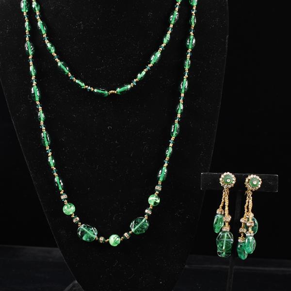 Appraisal: Miriam Haskell pc Green Necklace Clip Earrings