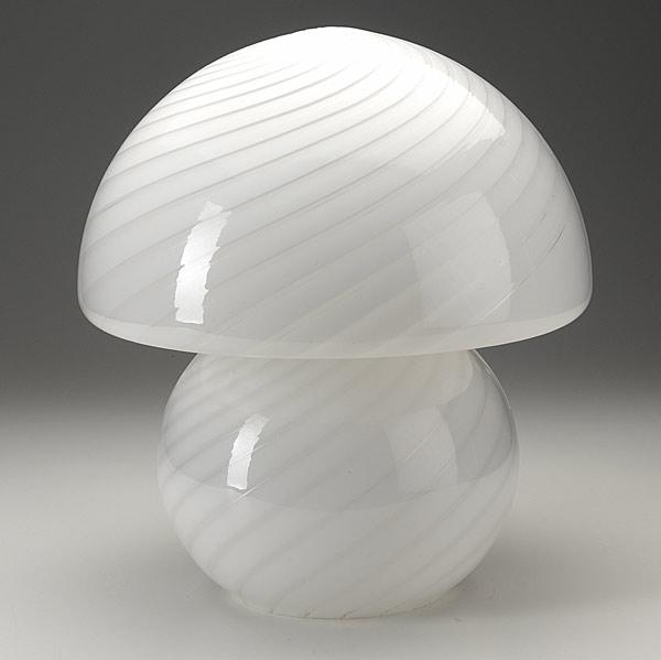 Appraisal: MURANO Mushroom shaped white glass table lamp with swirl design