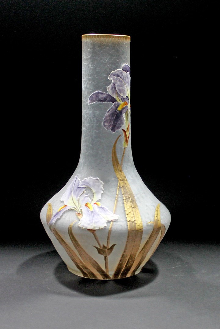 Appraisal: A French etched glass parcel gilt and enamel baluster vase