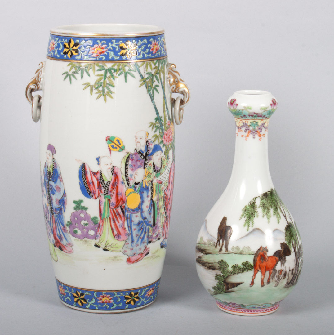 Appraisal: Two Chinese porcelain vases possibly Republic period bottle-form vase with