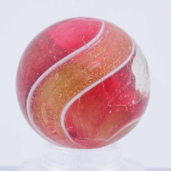 Appraisal: Cranberry Ribbon Lutz Marble Transparent cranberry ribbon almost fills entire