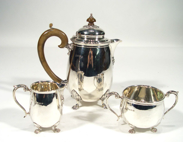 Appraisal: Three piece silver teaset the bodies on acanthus moulded feet