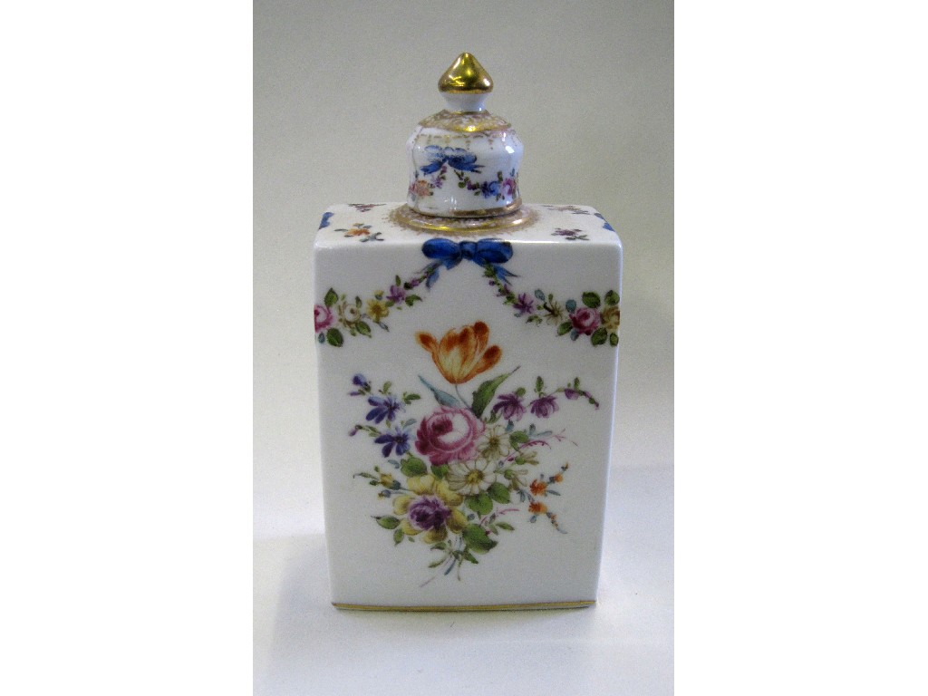 Appraisal: Vienna porcelain tea canister with handpainted floral decoration lid def