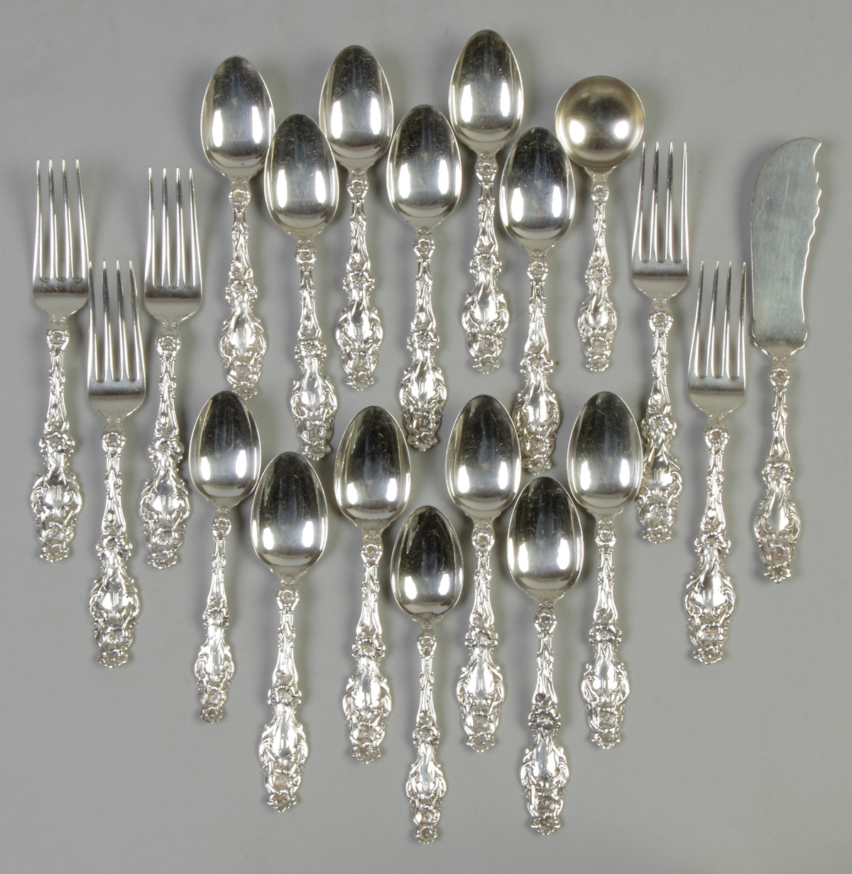 Appraisal: Whiting Sterling Silver Flatware - Lily Pattern Monogrammed pcs ozt