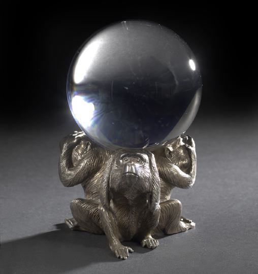 Appraisal: Japanese Crystal Sphere on a Monkey-Form Base the flawless crystal