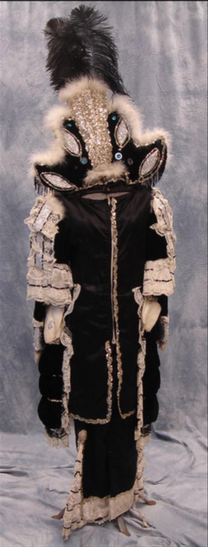 Appraisal: Mummers costume black with lace sleeves sequence and feathers Estimate