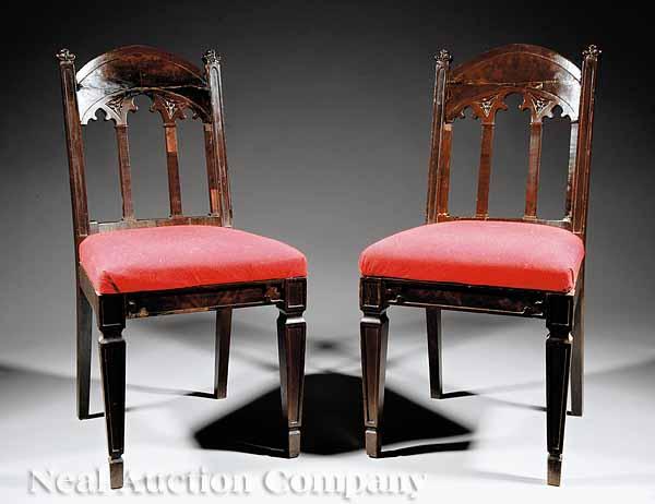 Appraisal: A Pair of American Gothic Carved Mahogany Side Chairs c