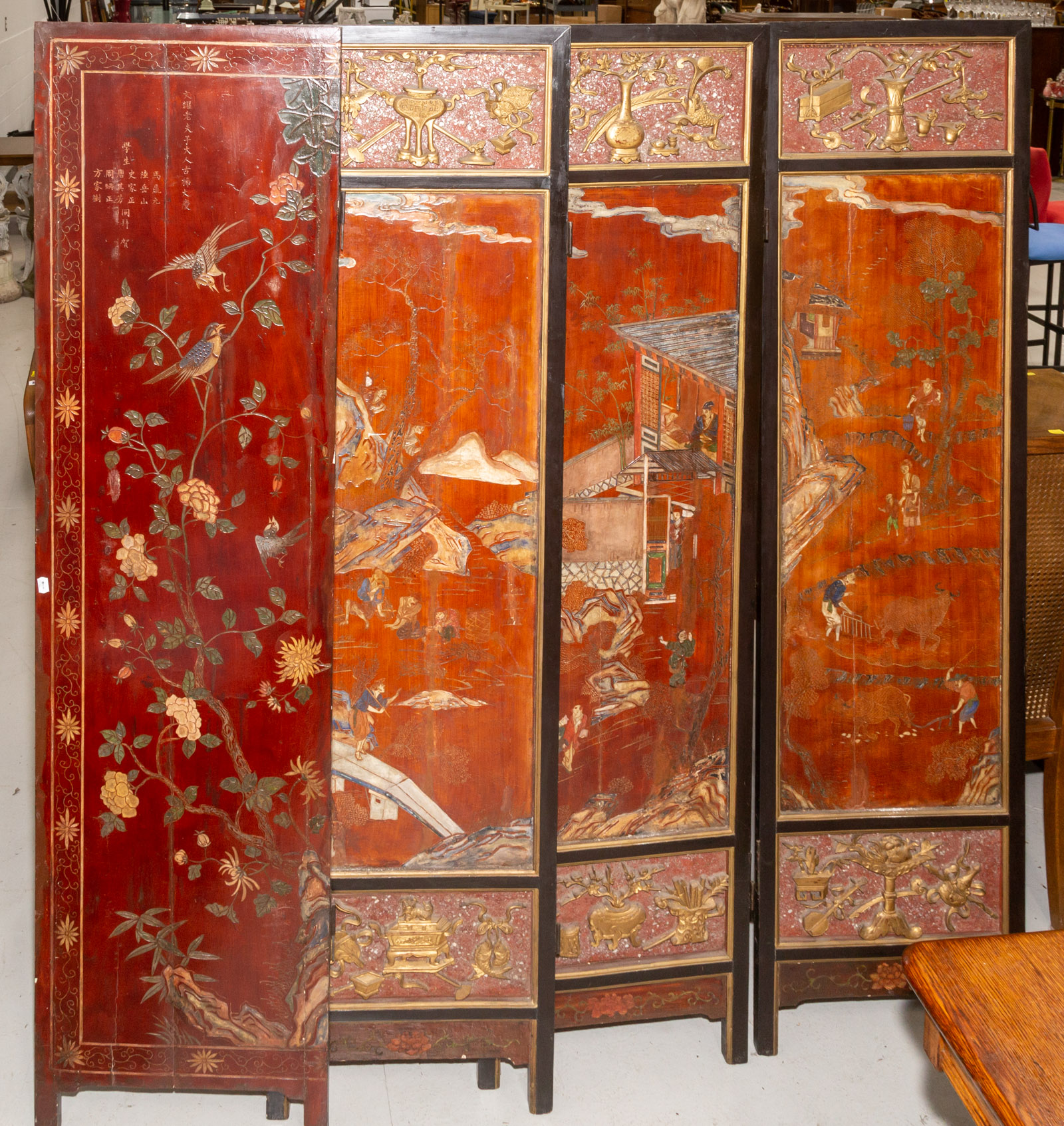 Appraisal: CHINESE COROMANDEL LACQUER ROOM DIVIDER Late th century comprising four