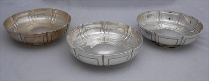 Appraisal: ASSEMBLED SET OF THREE ENGLISH SILVER FOOTED BOWLS Heming Co