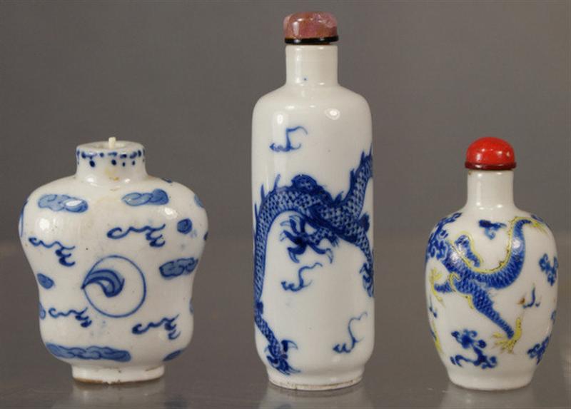 Appraisal: various shaped porcelain snuff bottles w underglaze with raised blued